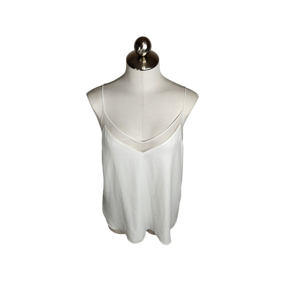 Aritzia Babaton Galen Camisole Tank Top Blouse Size M White Mesh‎ Trim Drapey